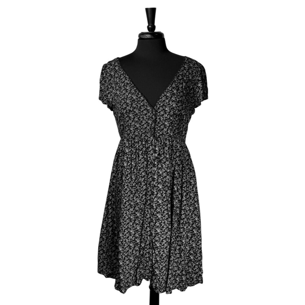 Denim & Supply Ralph Lauren Womens Large Black White Floral Mini Babydoll Dress